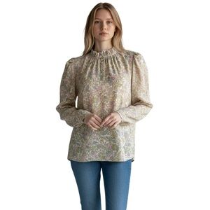 House of Harlow 1960 Josepha Peasant Blouse Mock Neck Long Sleeve Size M